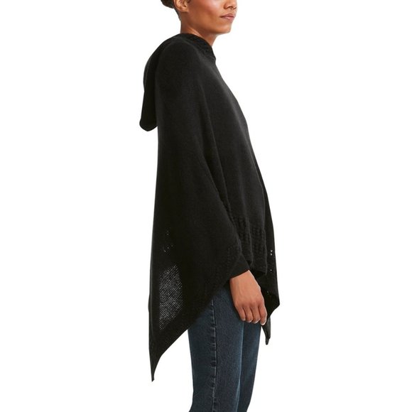 STEVE MADDEN Open Knit Hooded Poncho Black NWT - Picture 4 of 4